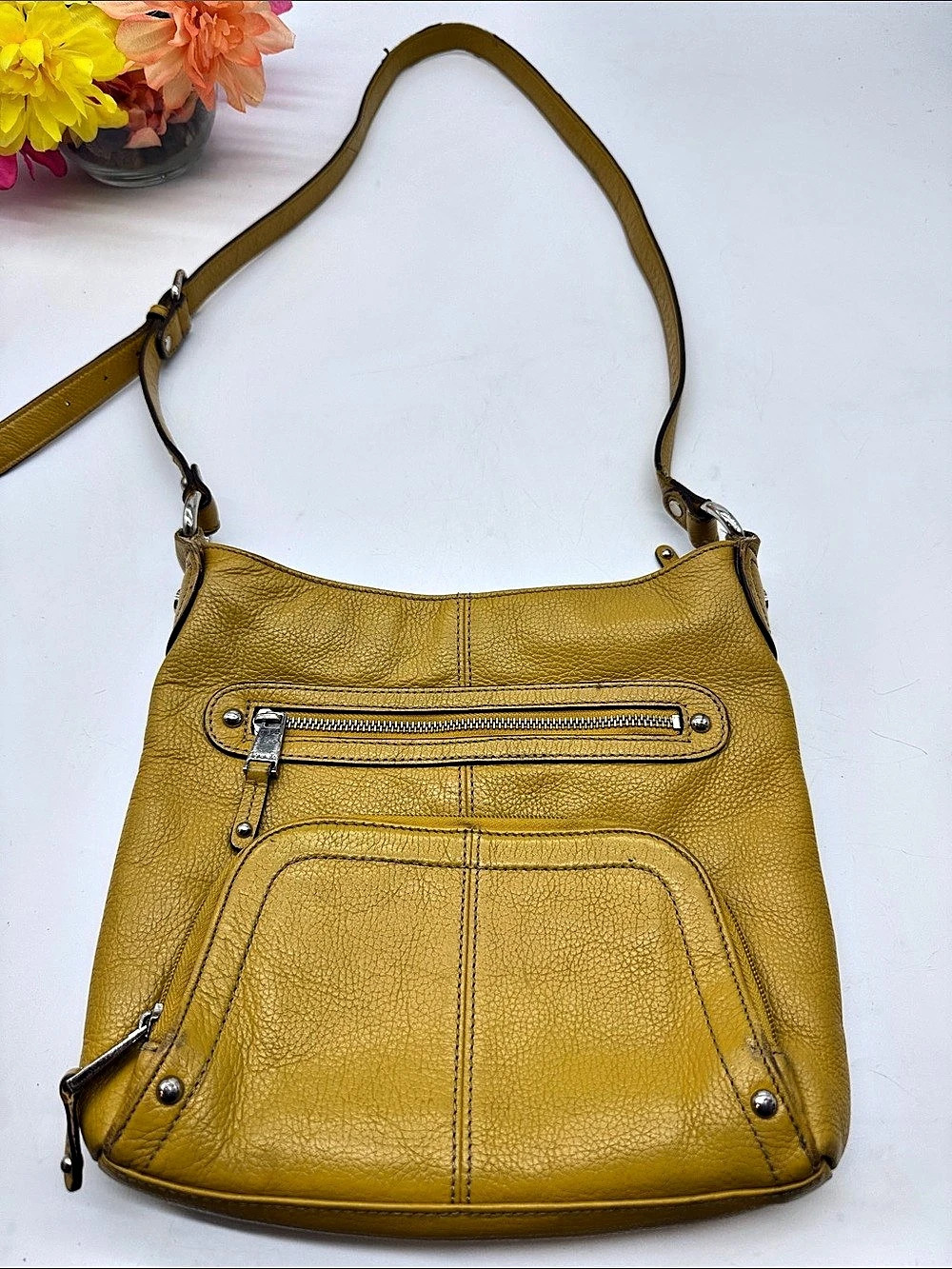 Tignanello Yellow Leather Hobo Bag